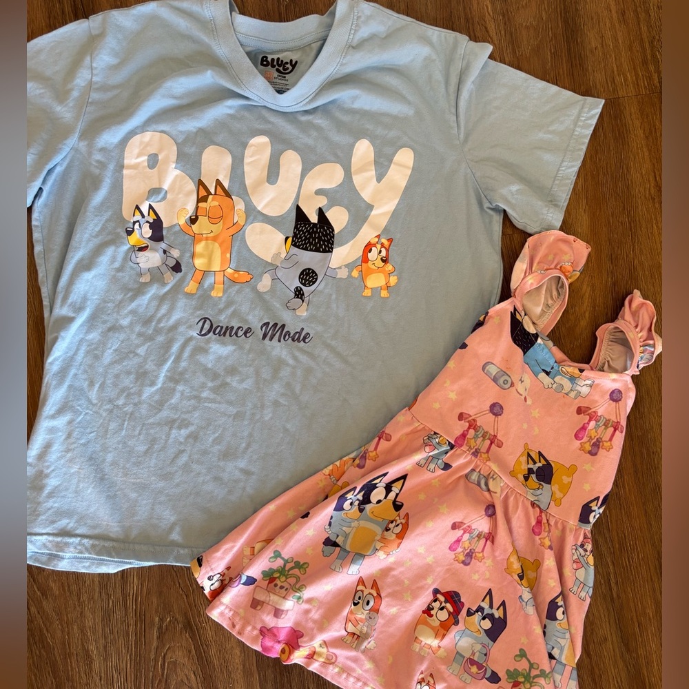 Bluey Bundle Mama T shirt and Bluey toddler dress set